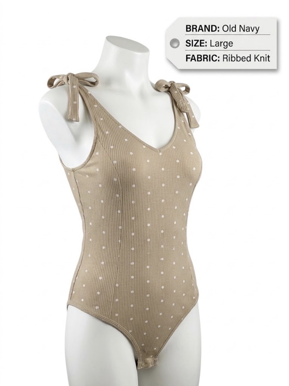 Old Navy Printed Tie-Shoulder V-Neck Rib-Knit Bodysuit Brown & White Large